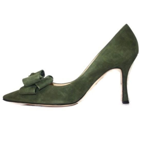 MANOLO BLAHNIK FOREST GREEN SUEDE PUMPS SIZE 9.5 - Picture 1 of 4